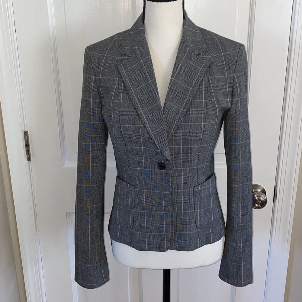 Tahari gray tweed blazer jacket size 6